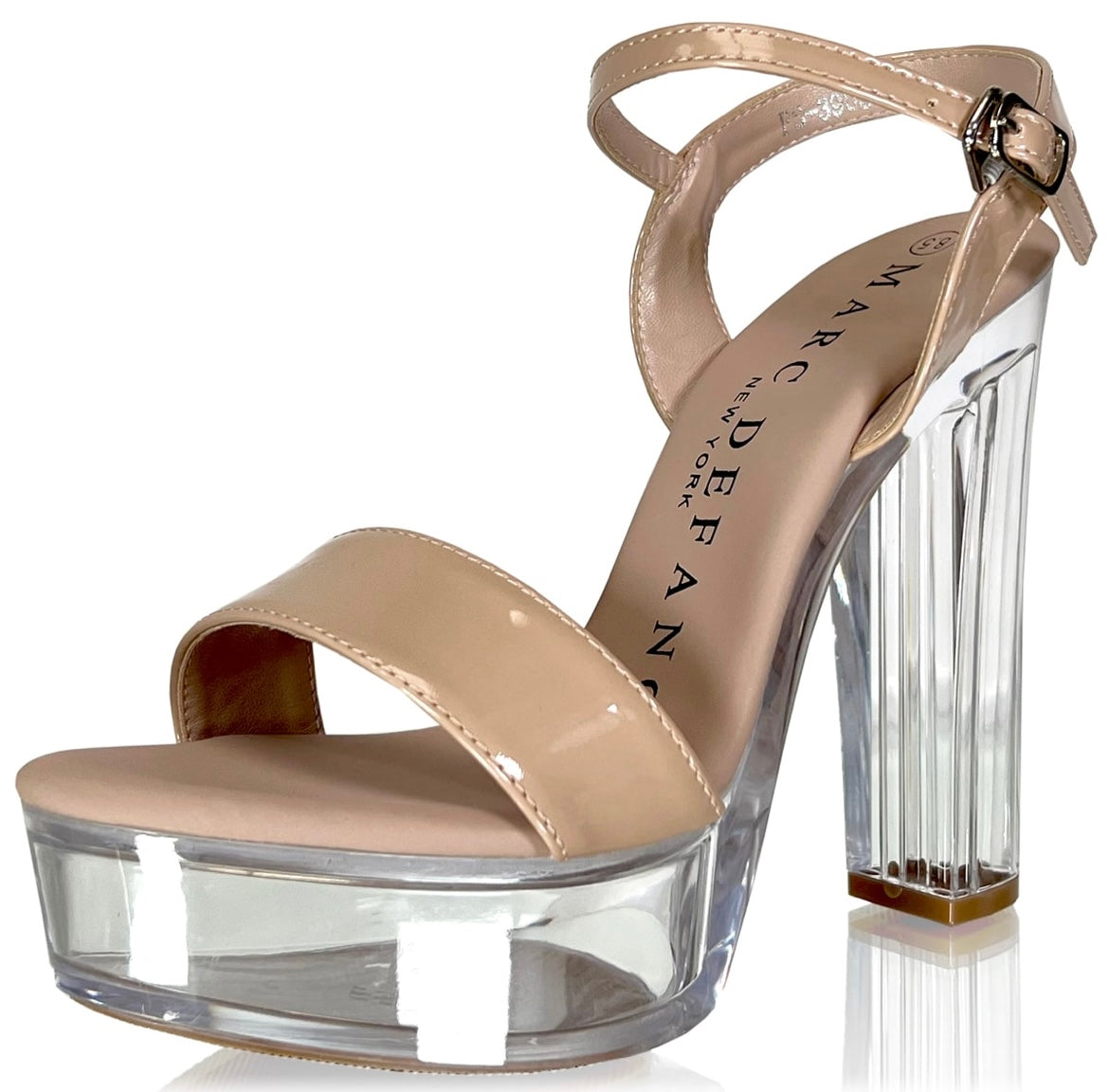 Marc Defang Single Strap Clear Block Heels